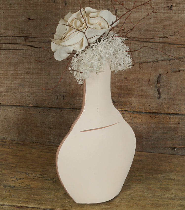 Vaso in cotto con un Fiore in tessuto, Muschio stabilizzato, rami in legno e spago
