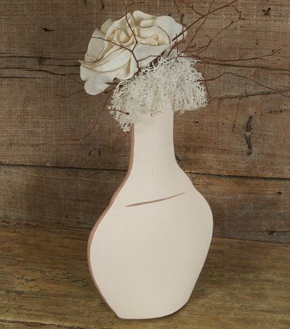 Vaso in cotto con un Fiore in tessuto, Muschio stabilizzato, rami in legno e spago