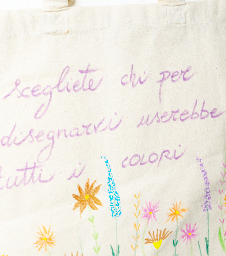 Shopper con un Aforisma e Disegni in cotone