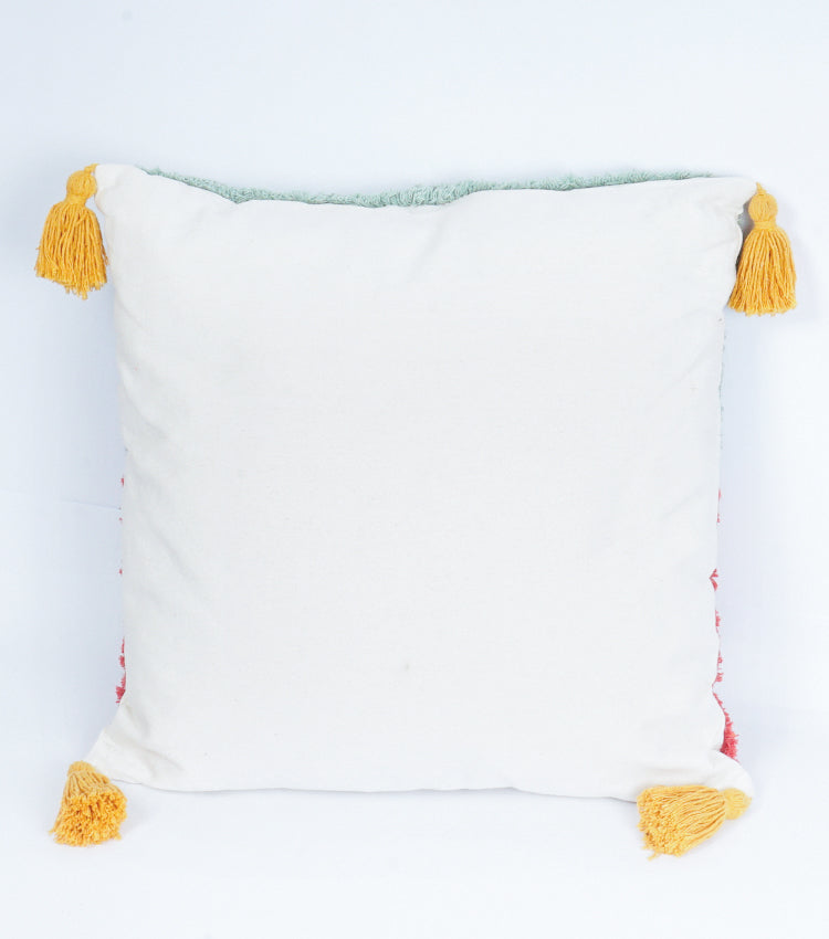 Cuscino con Occhio e Nappe rosso e verde in cotone