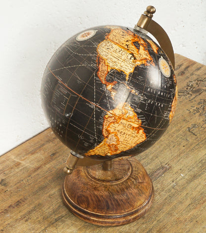 Mappamondo con lo Sfondo Nero in legno e metallo grande