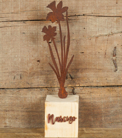 Narciso in corten con Nome e Base in legno