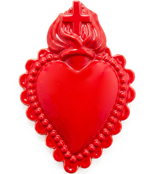 Cuore "Ex Voto" rosso con Croce in ceramica