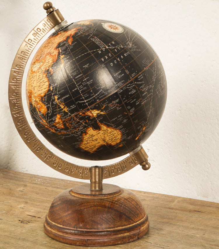 Mappamondo con lo Sfondo Nero in legno e metallo grande