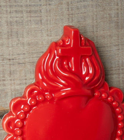 Cuore "Ex Voto" rosso con Croce in ceramica