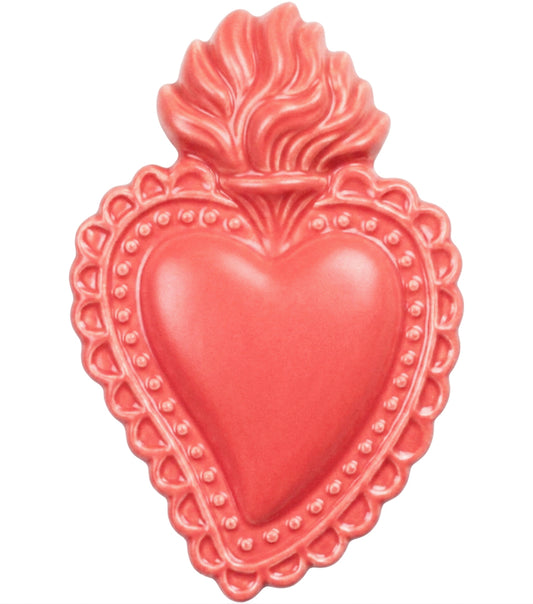 Cuore "Ex Voto" color "Rosso Corallo" in ceramica