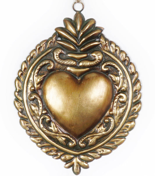 "Cuore Ex Voto con la Cornice color Oro" in metallo