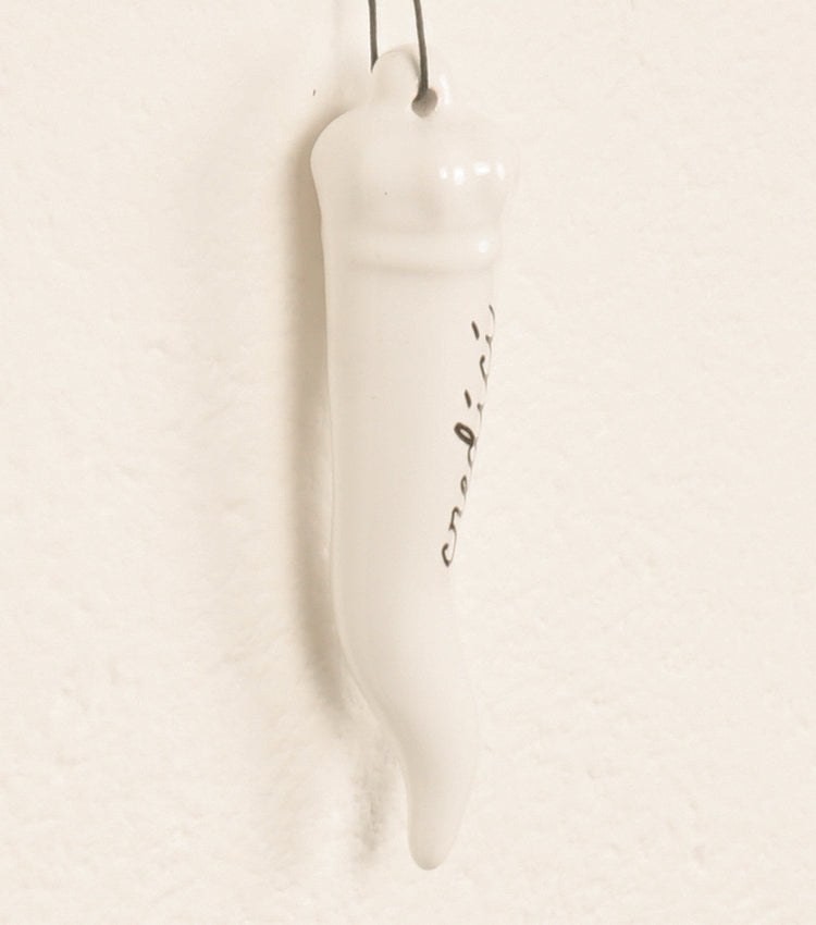 Cornetto Porta-Fortuna "credici" in ceramica bianco