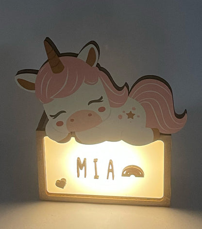 "Bajour con l'Unicorno" in legno con il Kit di Personalizzazione