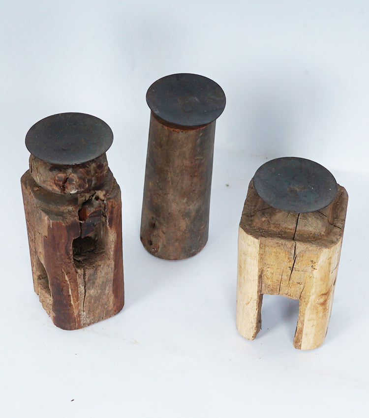 Set di Candelieri in legno e metallo