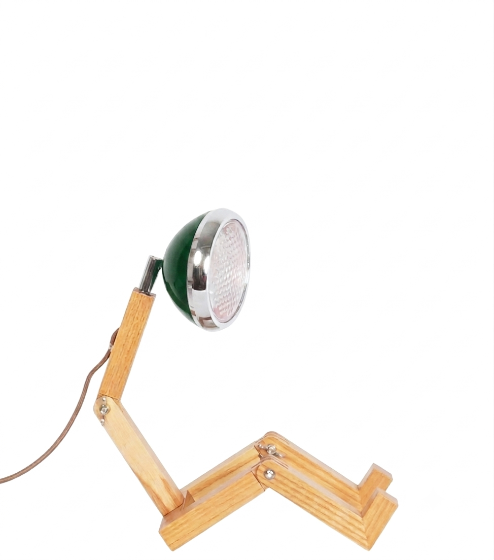 Lampada "Mr. Wattson" piccola color "Verde Bottiglia" in legno e metallo
