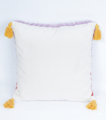 Cuscino con Occhio e Nappe rosso e viola in cotone
