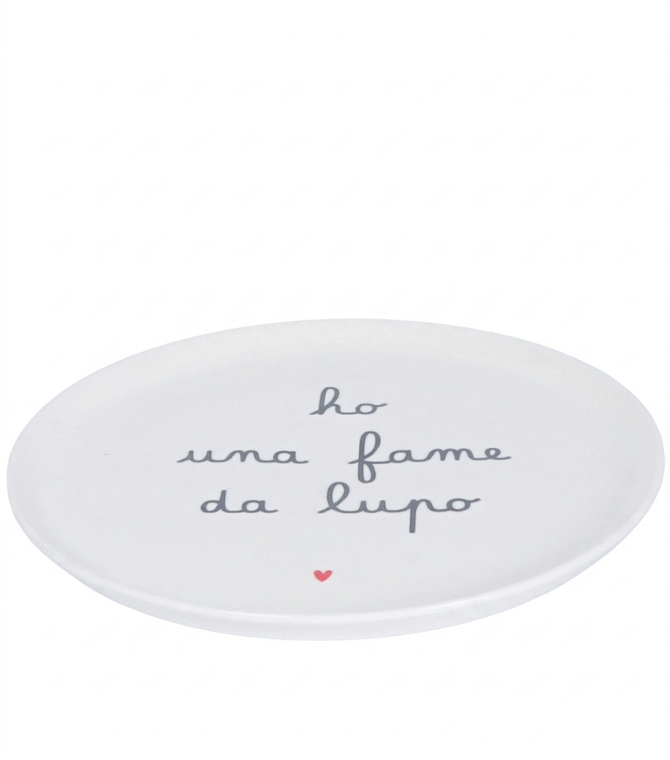 Piatto "ho una fame da lupo" in ceramica