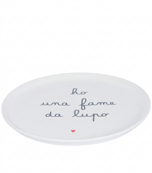 Piatto "ho una fame da lupo" in ceramica