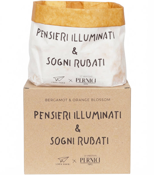 Candela Profumata nel Cartoccio "PENSIERI ILLUMINATI E SOGNI RUBATI" alla fragranza "Bergamotto e Fiori d'Arancio"