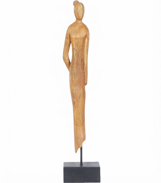 "Scultura Femminile Minimalista con Mano dietro la Schiena" in legno