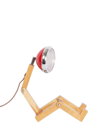 Lampada "Mr. Wattson" piccola color "Rosso Peperoncino" in legno e metallo