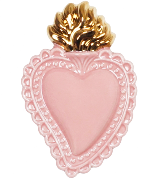 Cuore "Ex Voto" color "Cipria" con la Fiamma Laccata oro in ceramica