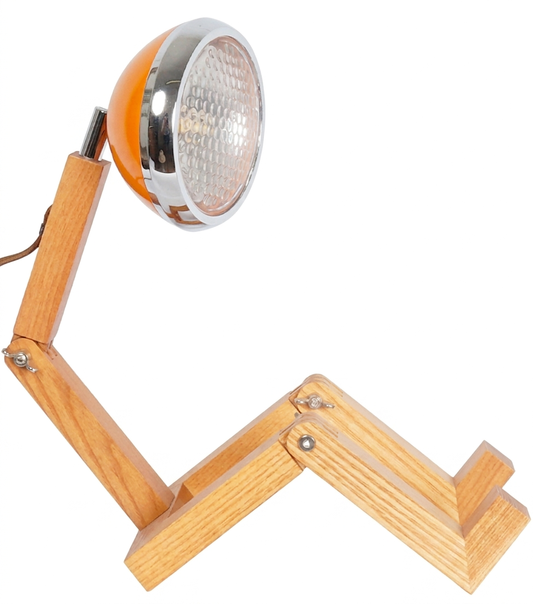 Lampada "Mr. Wattson" grande color "Arancione Mc Laren" in legno e metallo