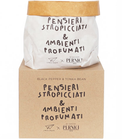 Candela Profumata "PENSIERI STROPICCIATI & AMBIENTI PROFUMATI" alla fragranza "Pepe Nero e Fava Tonka"