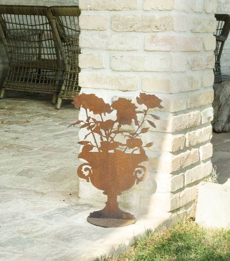 Anfora decorata con fiori in corten piccola