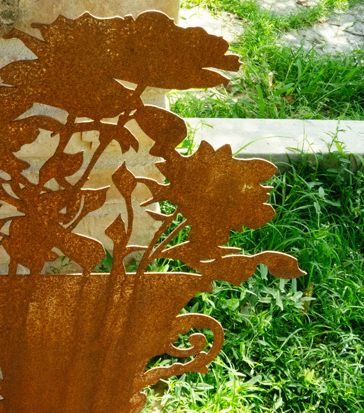 Anfora decorata con fiori in corten grande