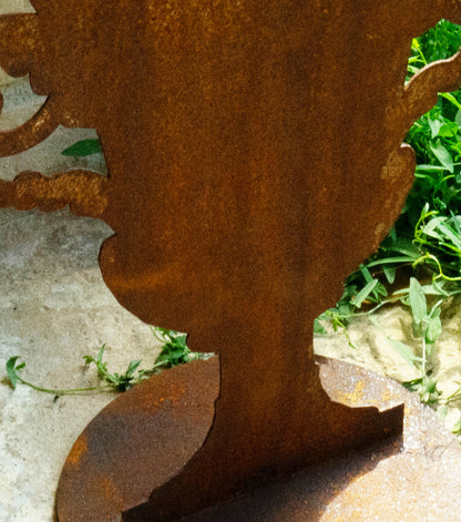 Anfora decorata con fiori in corten grande