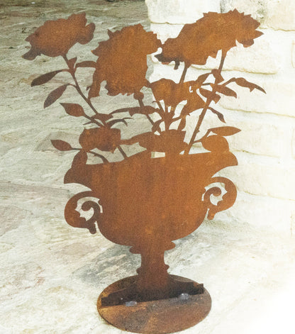 Anfora decorata con fiori in corten piccola