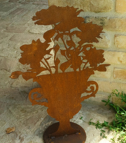 Anfora decorata con fiori in corten grande