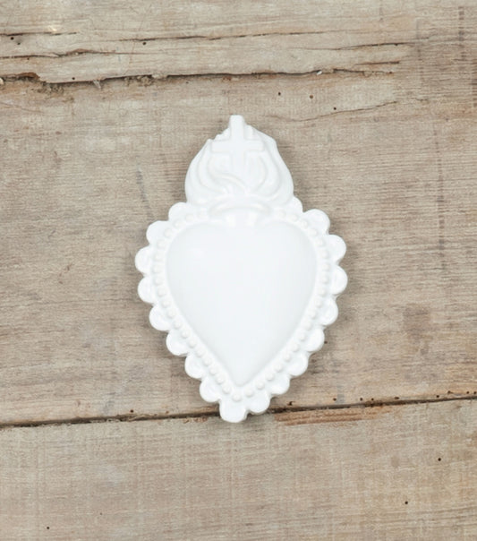 Cuore "Ex Voto" bianco con Croce in ceramica