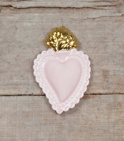 Cuore "Ex Voto" color "Cipria" con la Fiamma Laccata in ceramica