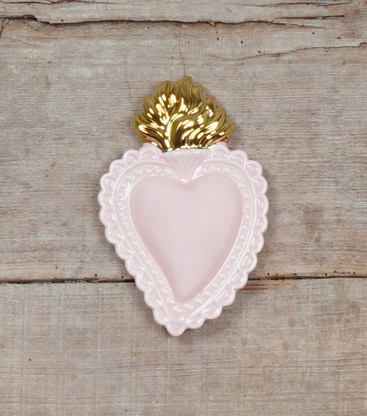 Cuore "Ex Voto" color "Cipria" con la Fiamma Laccata in ceramica