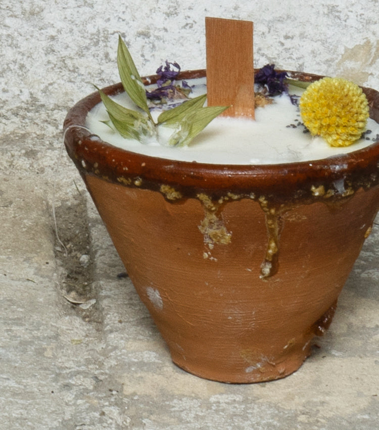 "La Candela Profumata nel Vaso" in cotto smaltato piccola