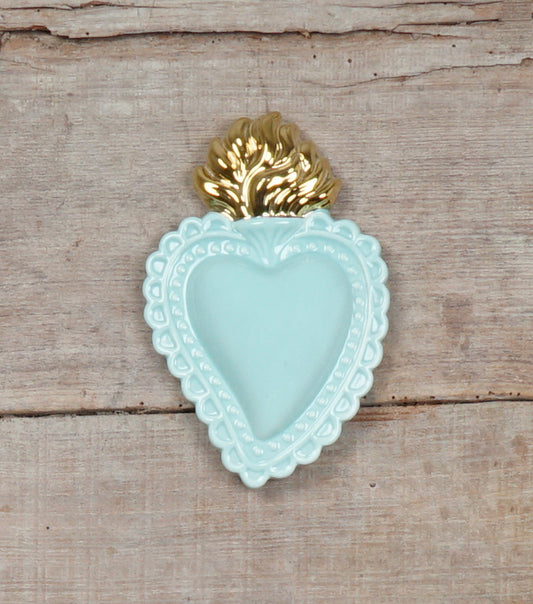 Cuore "Ex Voto" color "Carta da Zucchero" con la Fiamma Laccata in ceramica