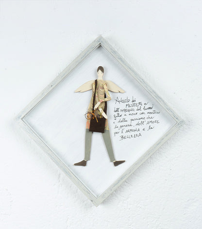 Quadro con "Angelo dei Mestieri e dell'Ingegno" in legno