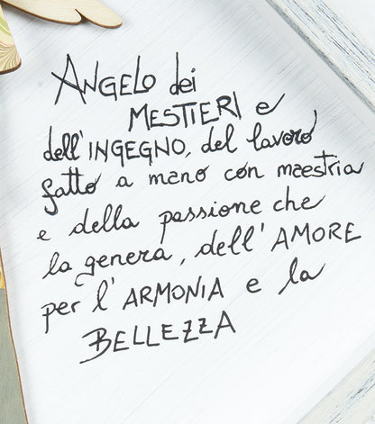 Quadro con "Angelo dei Mestieri e dell'Ingegno" in legno