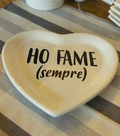 Piattino a forma di cuore "Ho Fame" in ceramica