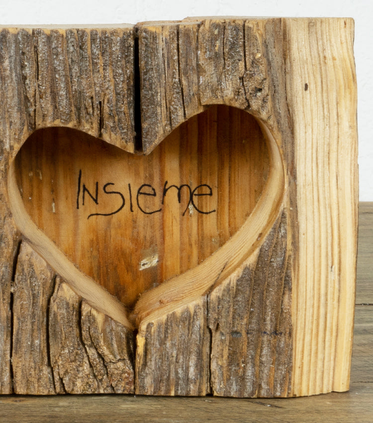 Quadretto "Insieme" con cuore in legno