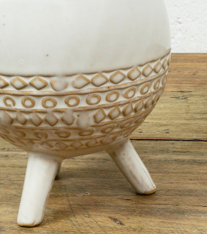 Vasetto con volto e piedi in ceramica